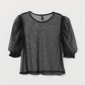 Black Puff-sleeved Mesh Top